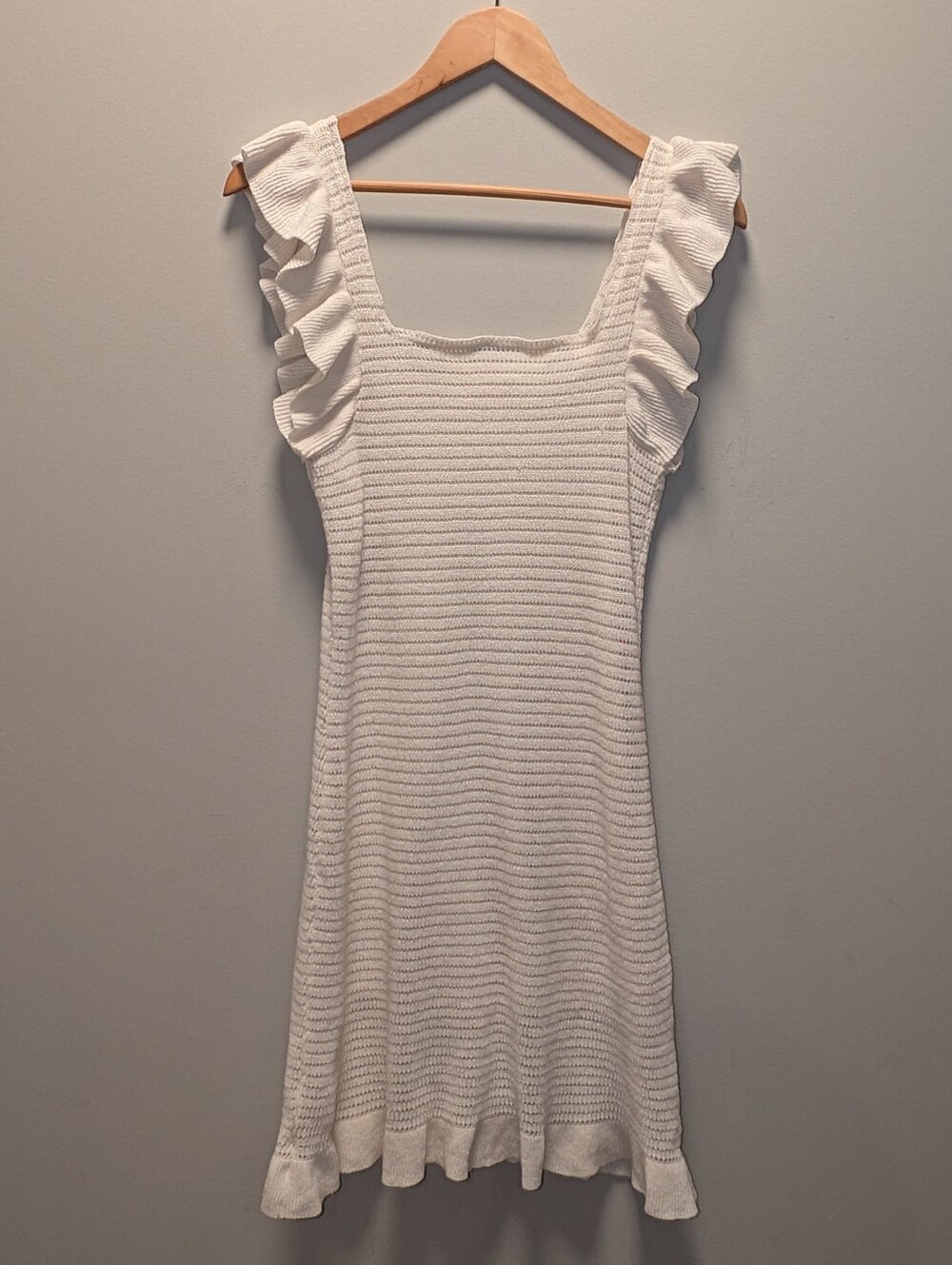 Anthropologie Ruffled Pointelle Mini Dress | Ivory | XS - Picture 4 of 10